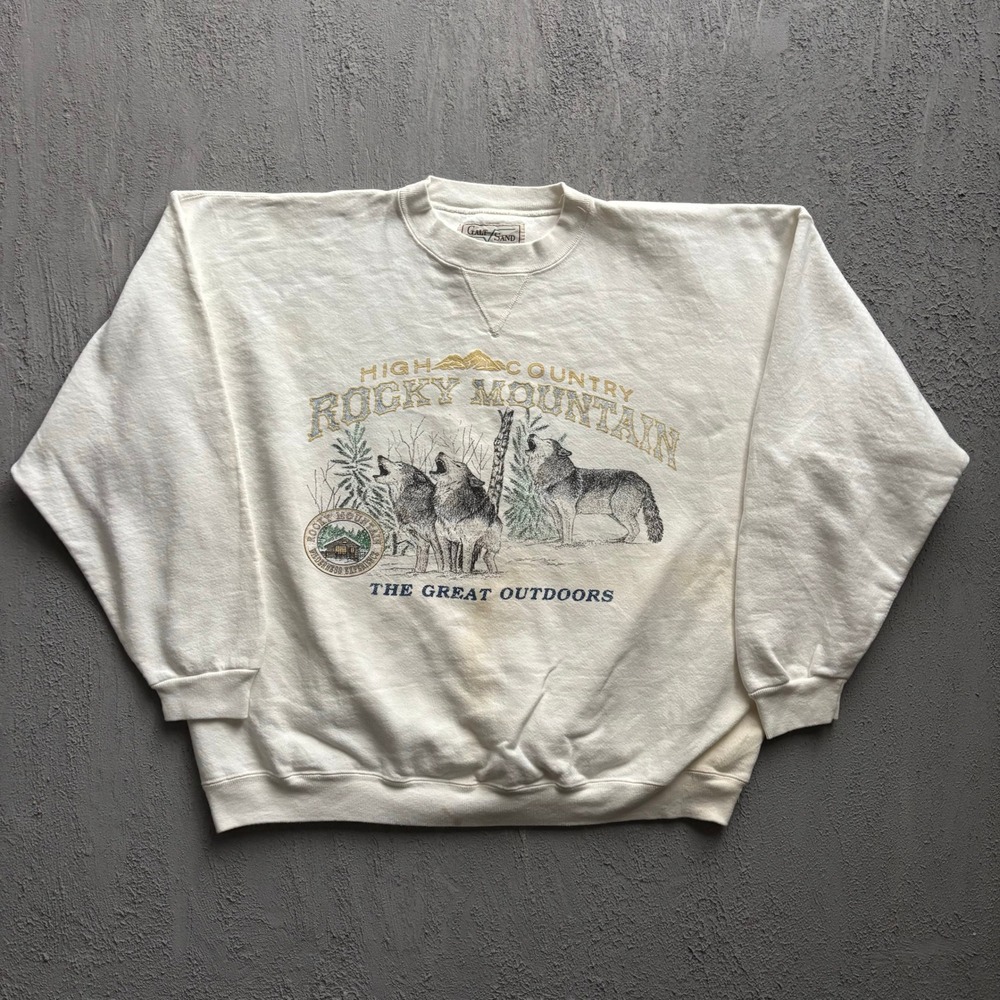 Vintage Wolf Graphic Sweatshirt Mens XL White 90s Galt Sand